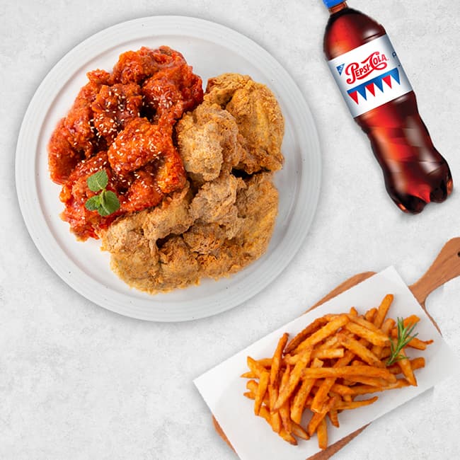 네네치킨 순살치즈스노윙반쇼킹핫반+콜라(1.25L)+감자