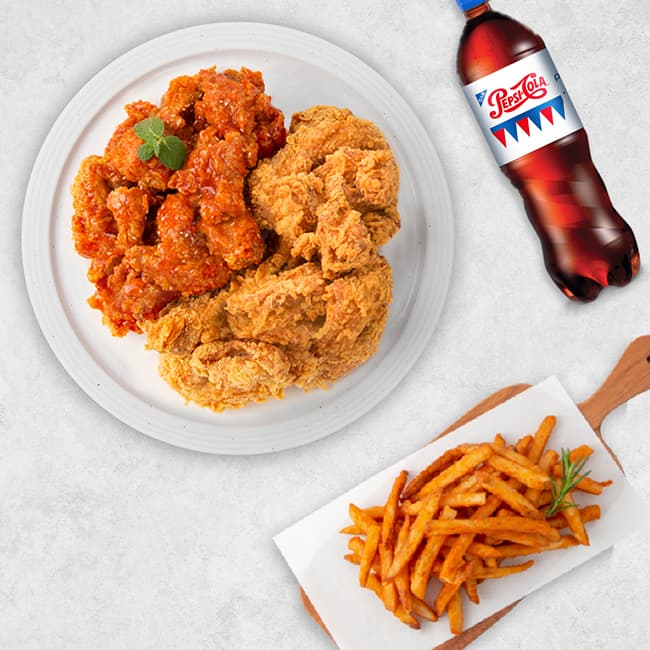 네네치킨 순살양념반후라이드반+콜라(1.25L)+감자